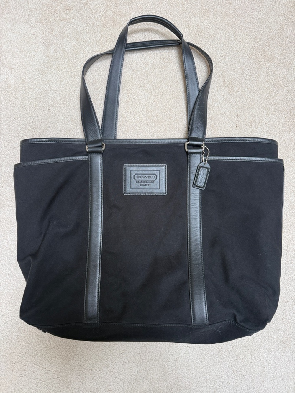 Coach Black Canvas Tote with Leather Trim and Tag